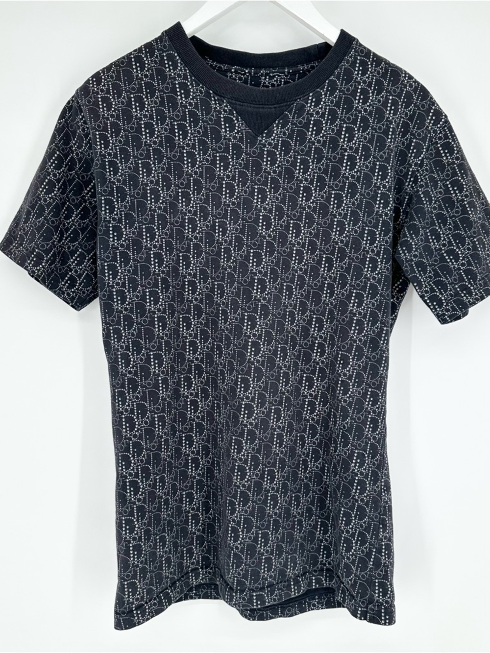 Dior Homme Navy White Pearl Oblique Print Cotton T Shirt Monogram